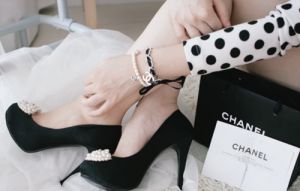 chanel polka dots and heels - Fashion with stripes polka dots and pom poms - myLusciousLife.com.jpg